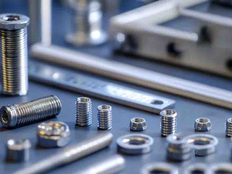 Close-up image of custom screws showcasing various thread specifications, including metric (M) and imperial (UNC, UNF), with a focus on diameter, pitch, and length. The screws are displayed on an industrial background with a ruler for precision measurement, highlighting their custom design for diverse industrial applications.